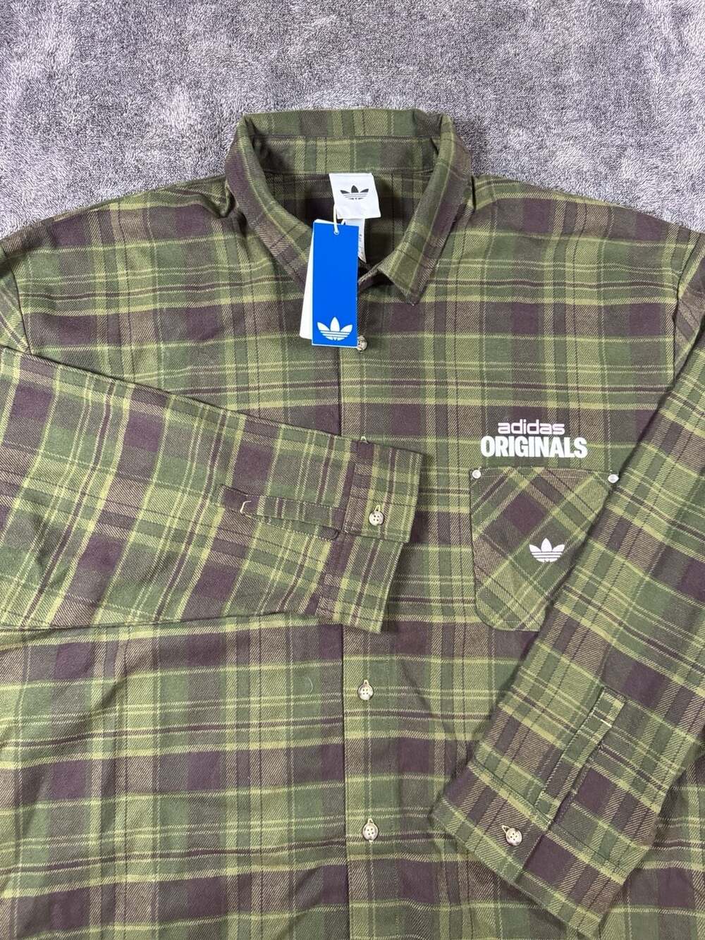Adidas Originals Flannel Button Up Shirt Size 2XL Olive/Pink KG6451 NWT